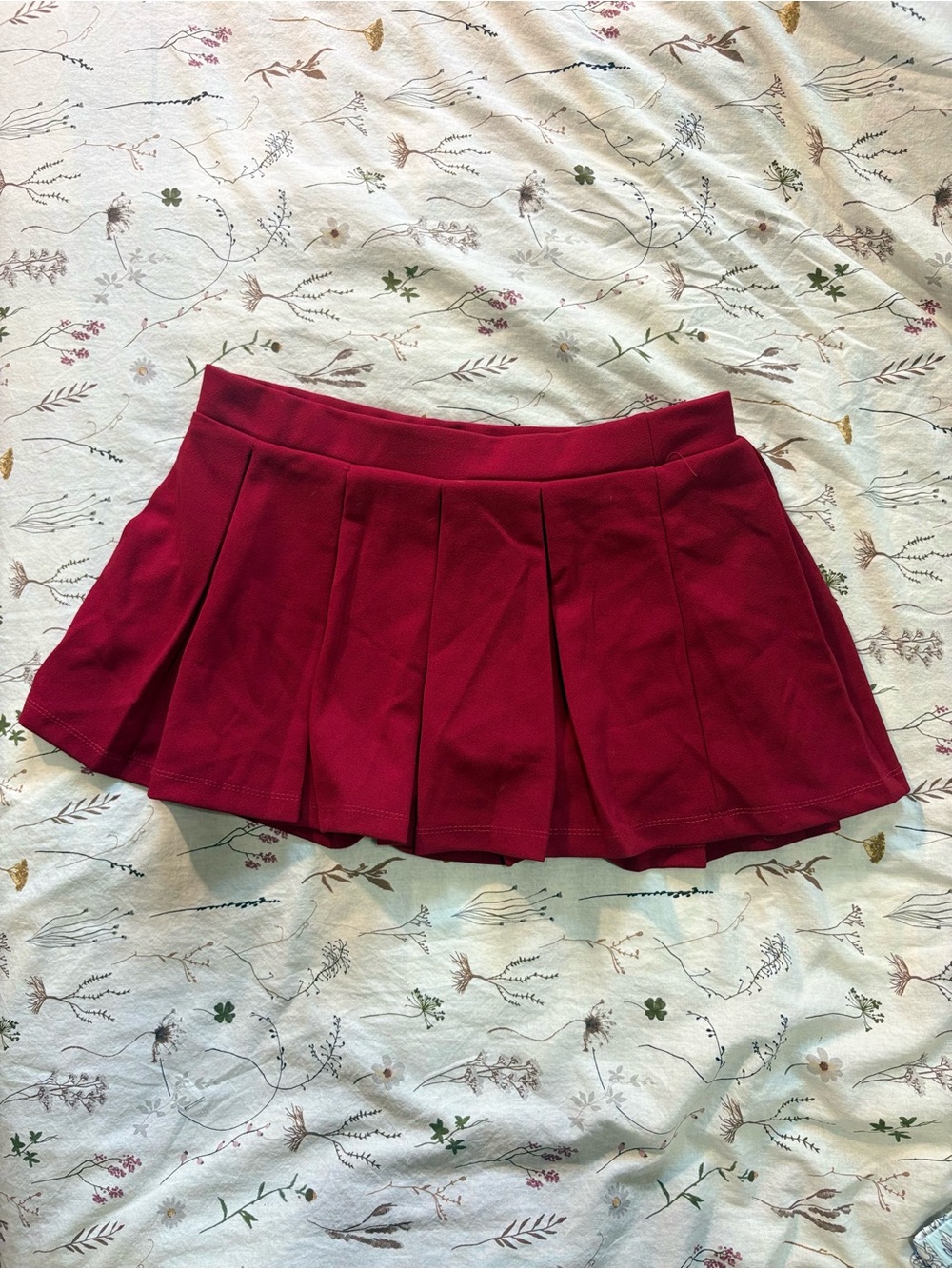 refuge Wine Red Pleated Mini Skirt